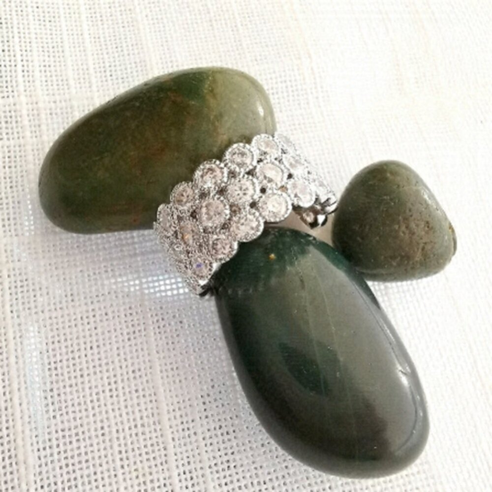 Silver 3 row Eternity CZ ring white gold overlay